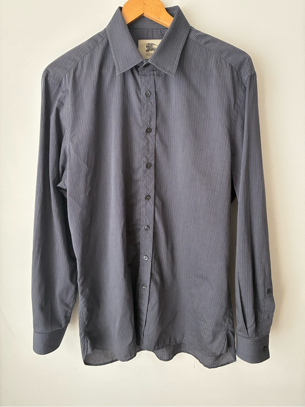 Burberry Button Down Shirt Men’s 16/41 Blue Gray Pinstripe Cotton Dress